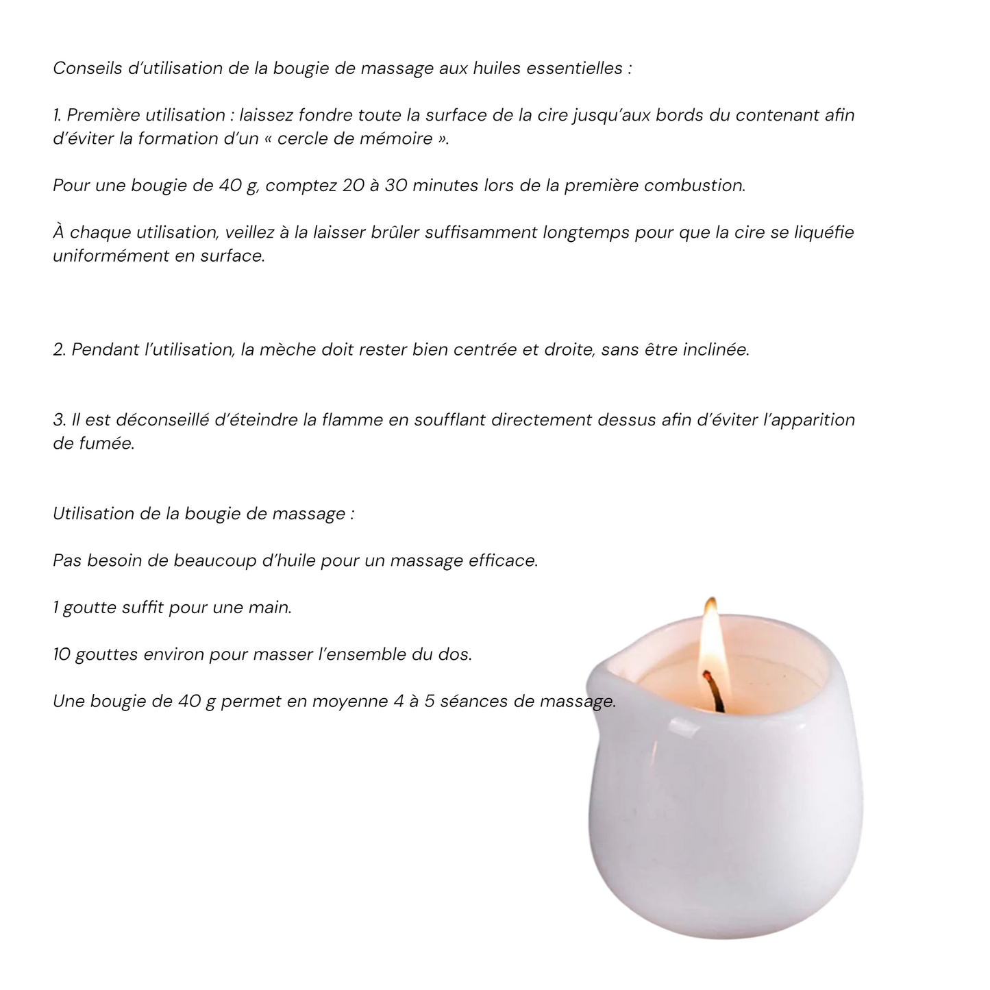 Bougie de Massage en Céramique Blanche -Cire de coco- Huile Essentielle Sweet Orange - 60ml