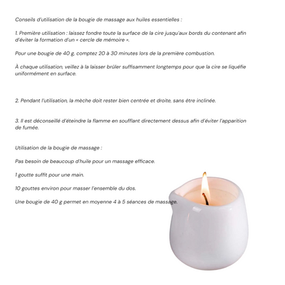 Bougie de Massage en Céramique Blanche -Cire de coco- Huile Essentielle Sweet Orange - 60ml